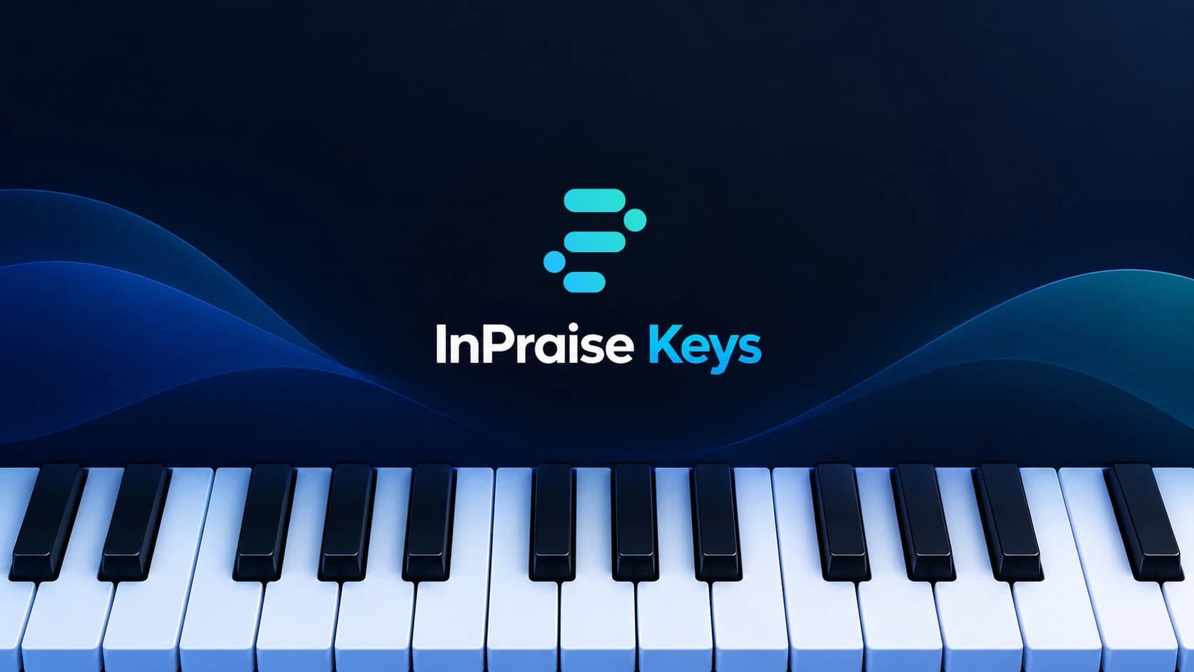 InPraise Keys welcome artwork displayed inside a dark gray Pixel phone in landscape