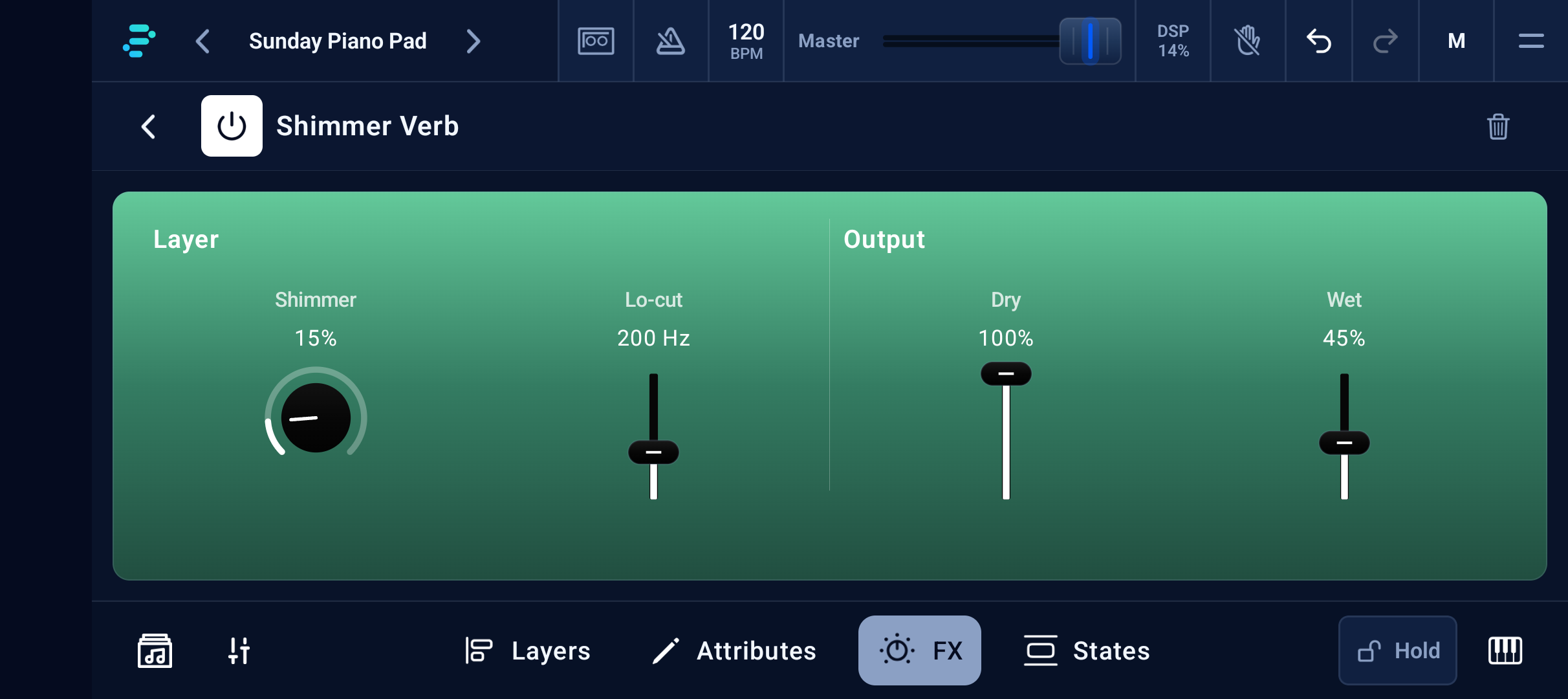 Shimmer Verb editor on Pixel 10a