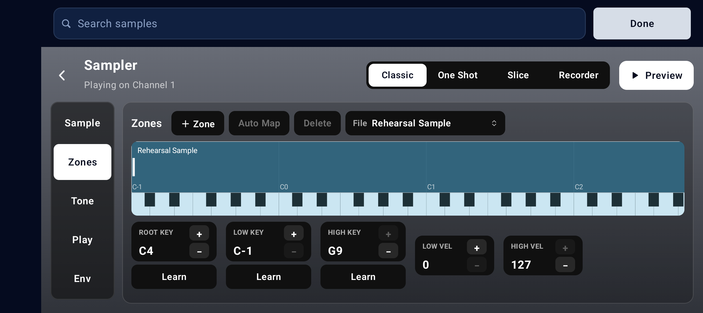 Sampler key and velocity zones on Pixel 10a