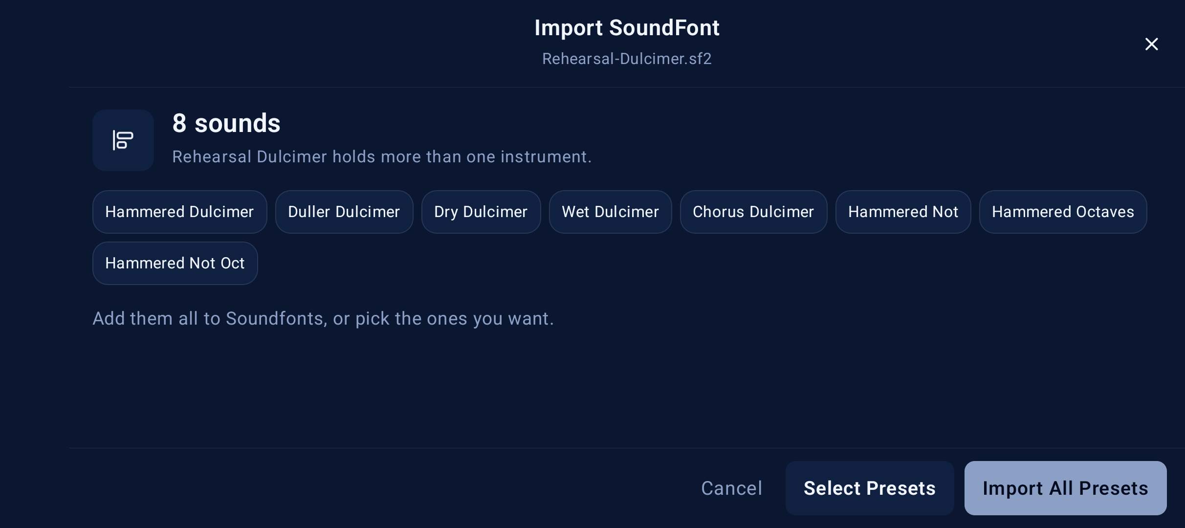Multi-preset SoundFont import choices on Pixel 10a