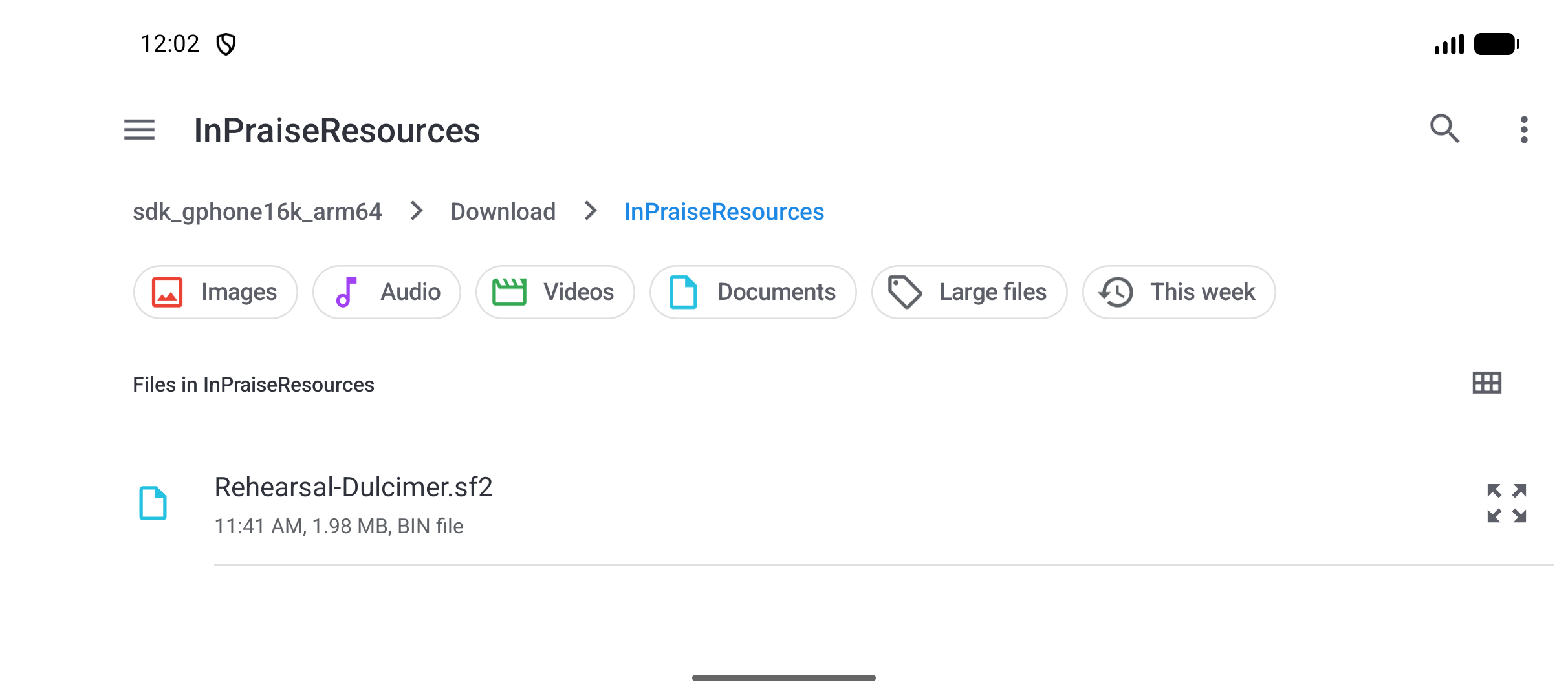 Android picker selected SoundFont file on Pixel 10a