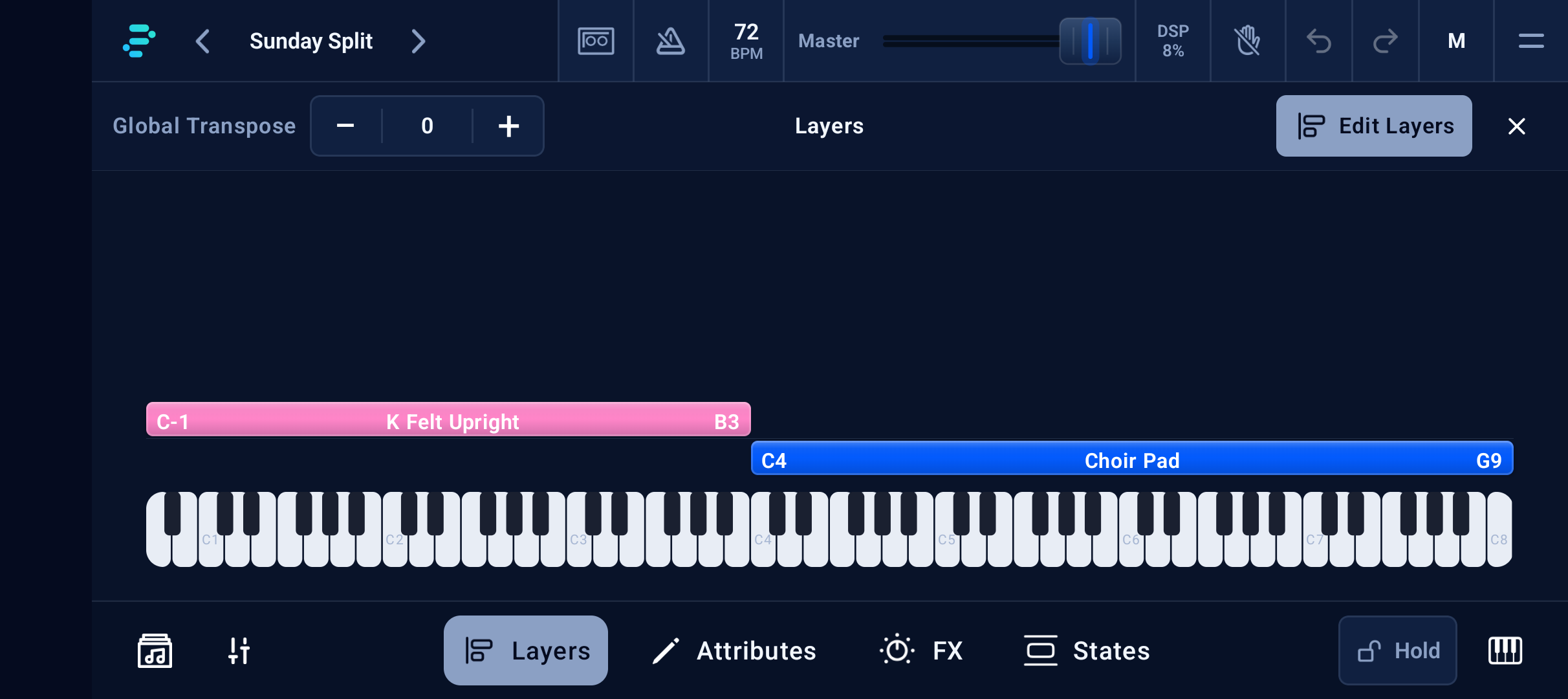 Completed keyboard split at middle C on Pixel 10a